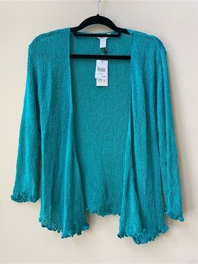 Open-Front Teal Knit Cardigan Sweater